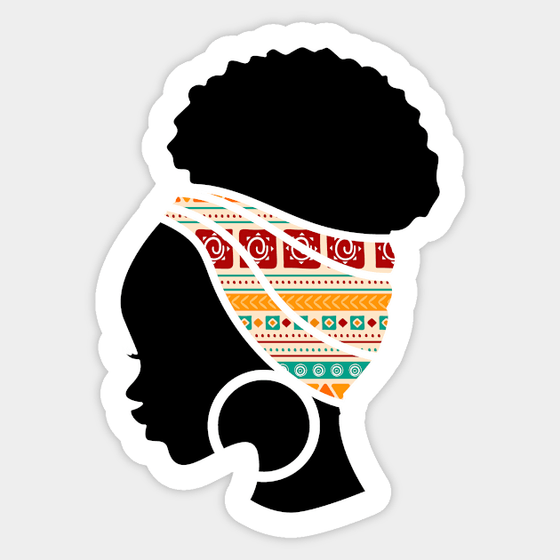 Afro Hair Woman with African Pattern Headwrap Sticker by logiamerch